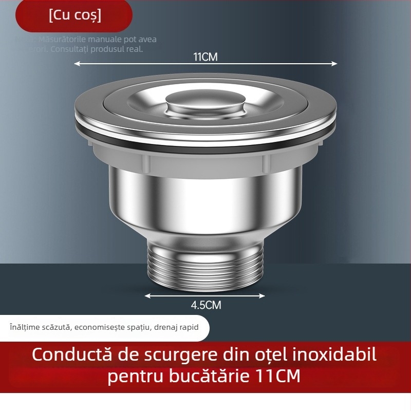 Drenaj pentru chiuveta de vase – montat pe lateral, tip trăgător, anti-miros, stil modern minimalist