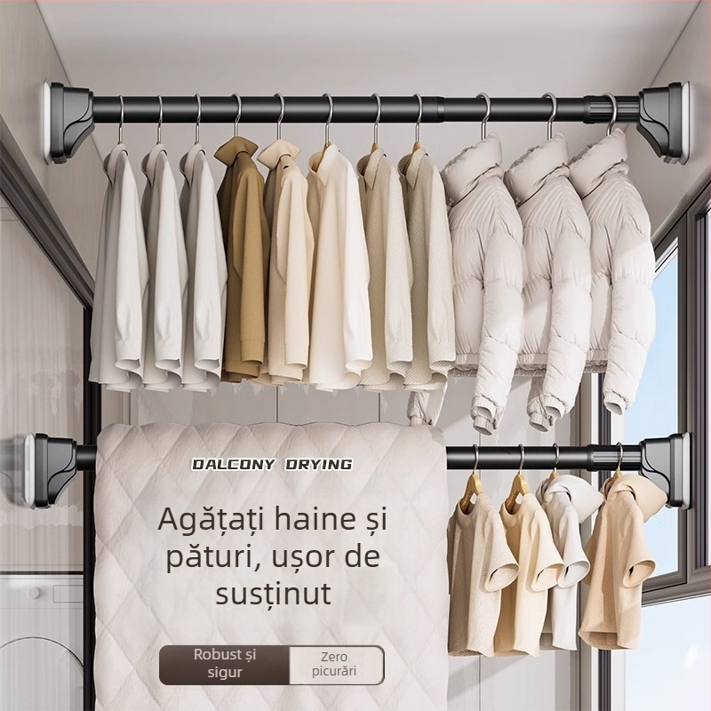 Bară telescopică de uscat haine — fără găuri, din oțel inoxidabil, suport pentru garderobă și perdea, stil modern minimalist, Yijiale