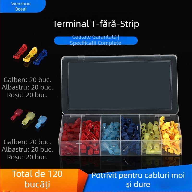 Set de terminal blocks tip T cu clemă de siguranță pentru ramura principală, 120 buc., nylon, turnare prin injecție, pentru 0,5–6 m²