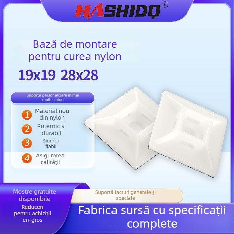 Suport din nylon pentru curele de cablu, cu bază autoadezivă și ventuză de poziționare, fără găuri