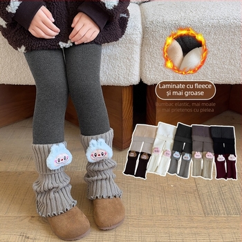 Colanți pentru copii, călduroși iarna, cu șosete integrate, tricot jacquard