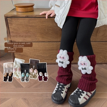 Colanți pentru copii, călduroși iarna, cu șosete integrate, tricot jacquard