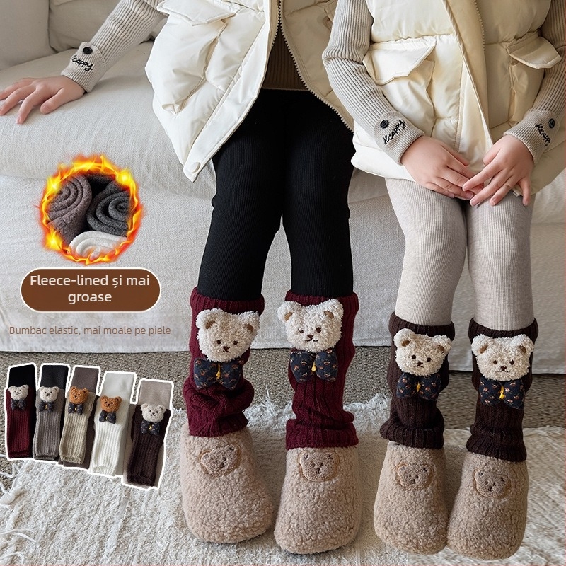 Colanți pentru copii, călduroși iarna, cu șosete integrate, tricot jacquard
