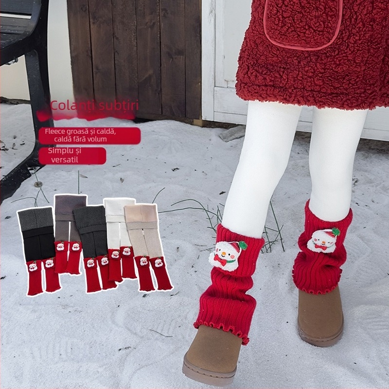 Colanți pentru copii, călduroși iarna, cu șosete integrate, tricot jacquard