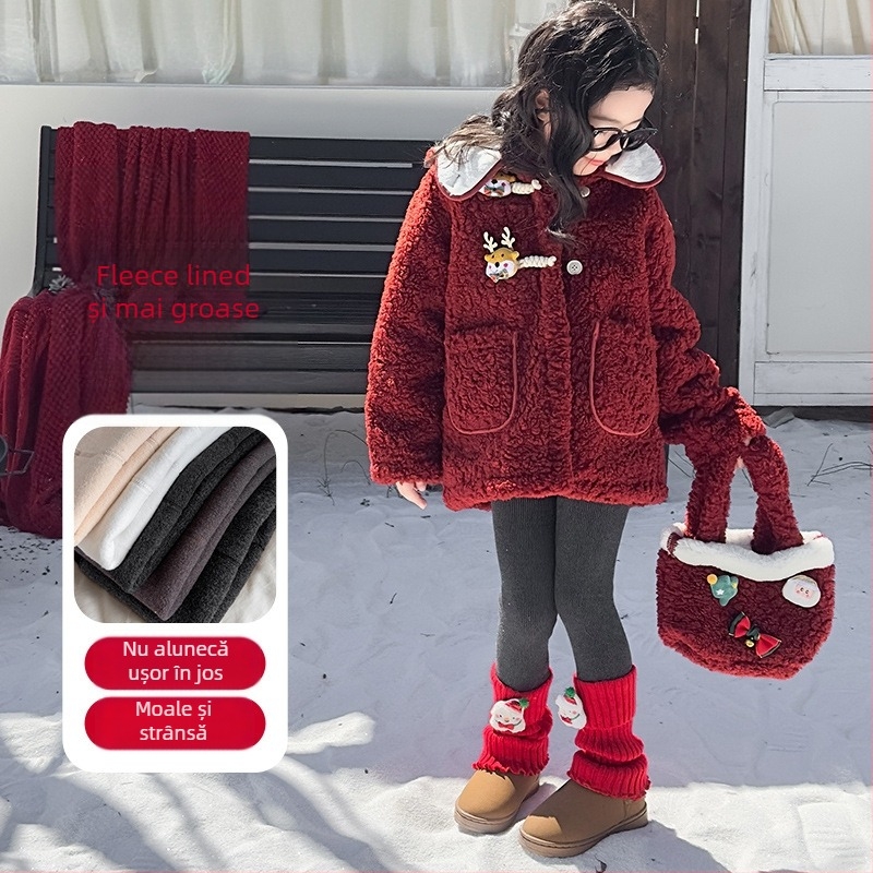 Colanți pentru copii, călduroși iarna, cu șosete integrate, tricot jacquard