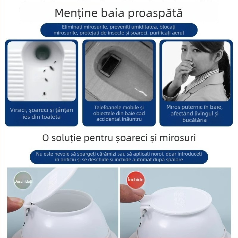 Blocant de mirosuri pentru toaletă — plastic, Brand Friendly; Fără rezervor de apă; Diametru standard al conductei; Fără sifon