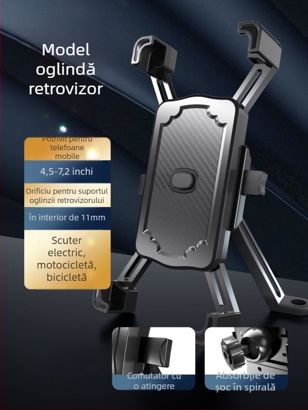 Suport pentru telefon pentru motocicletă și bicicletă, impermeabil și anticadere, fixare prin clips, model YC17, compatibil cu oglinda retrovizoare