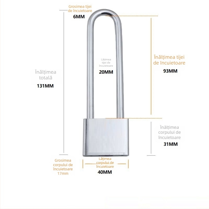 Lacăt tip G cu broască lungă, rezistent la apă, corp din fier, lacăt de uz casnic pentru uși și depozite