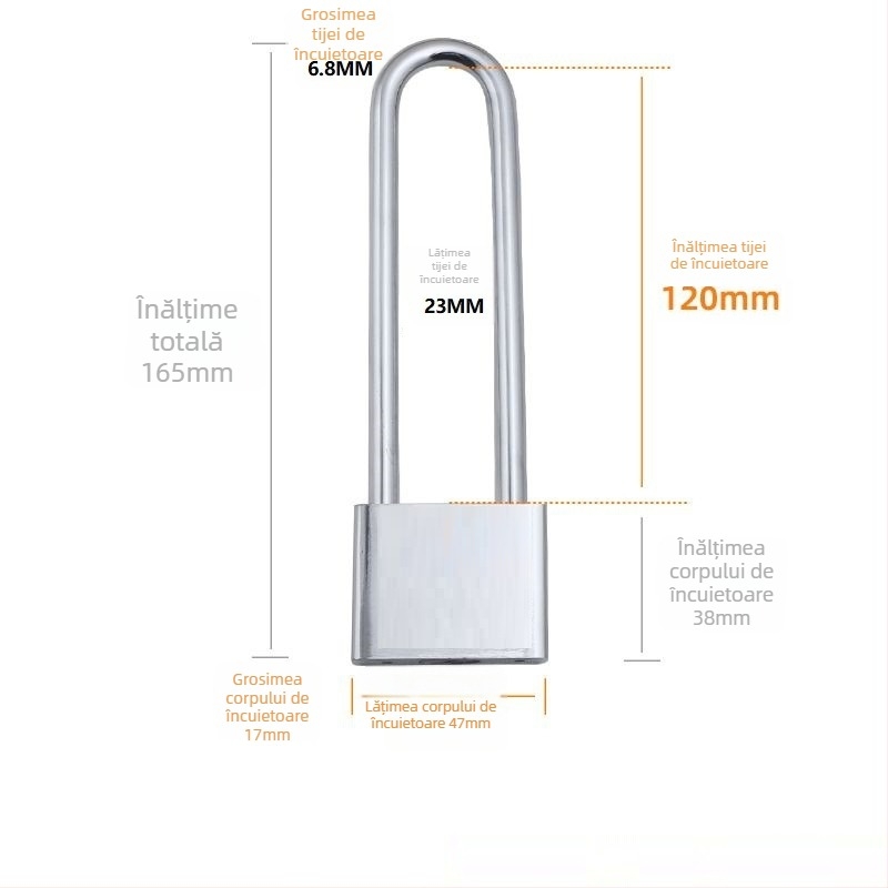 Lacăt tip G cu broască lungă, rezistent la apă, corp din fier, lacăt de uz casnic pentru uși și depozite