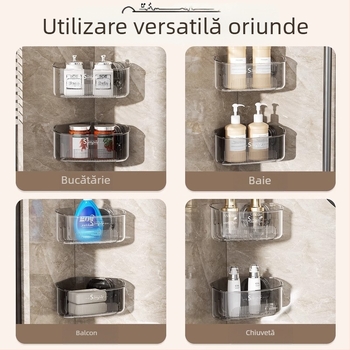 Raft de colț pentru chiuvetă cu ventuză, bucătărie casnică, montaj pe perete, multifuncțional, mare capacitate, coș de scurgere