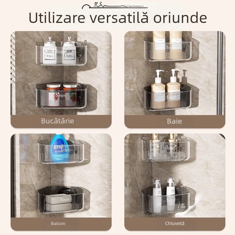 Raft de colț pentru chiuvetă cu ventuză, bucătărie casnică, montaj pe perete, multifuncțional, mare capacitate, coș de scurgere