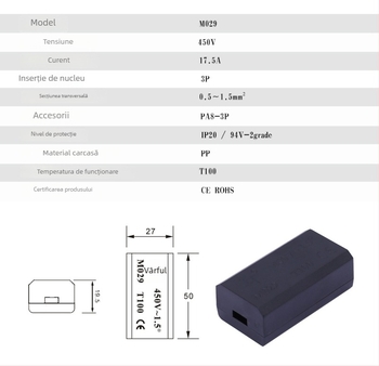 Cutie de distribuție cu trei borne, standard european, pentru iluminat LED (interior/exterior) – CE RoHS certificată