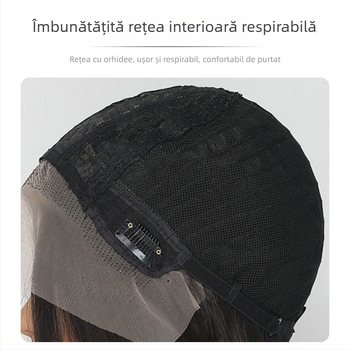 Perucă SZ-22 de la Xinyi: păr lung drept cu breton oblic, țesută manual, fir rezistent la temperaturi înalte