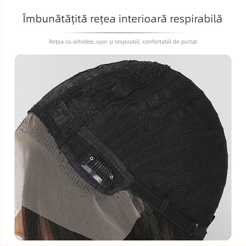 Perucă SZ-22 de la Xinyi: păr lung drept cu breton oblic, țesută manual, fir rezistent la temperaturi înalte