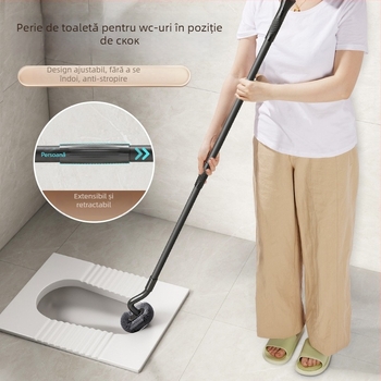 Perie de toaletă telescopică, cu design în formă de S, montată pe perete, pentru toalete de tip squat, din oțel inoxidabil, fără colțuri moarte