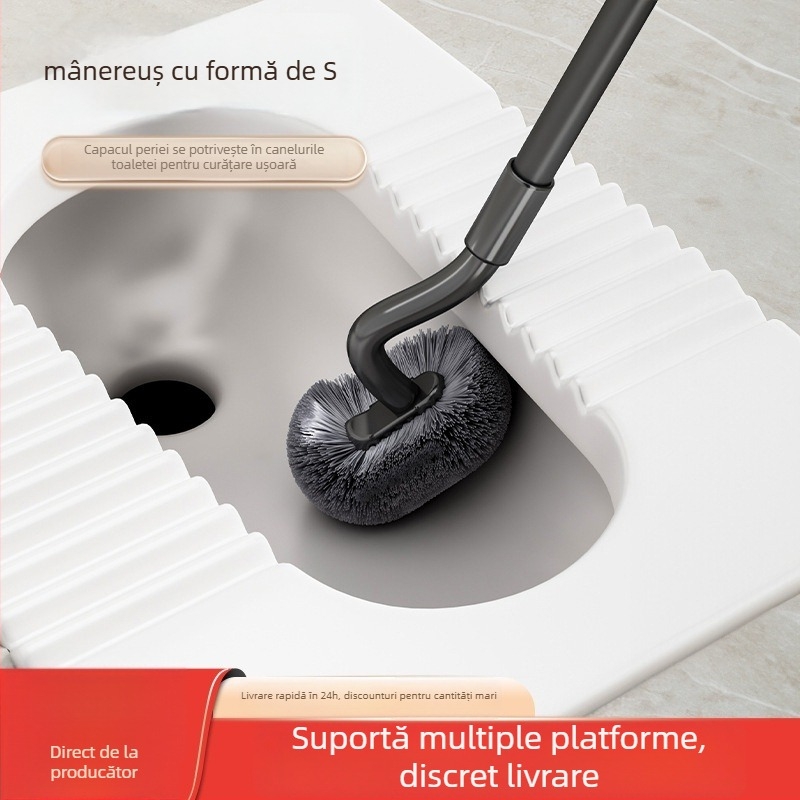 Perie de toaletă telescopică, cu design în formă de S, montată pe perete, pentru toalete de tip squat, din oțel inoxidabil, fără colțuri moarte
