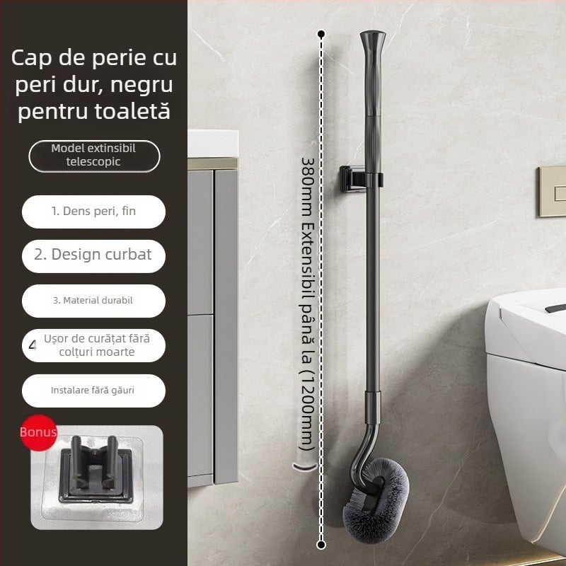 Perie de toaletă telescopică, cu design în formă de S, montată pe perete, pentru toalete de tip squat, din oțel inoxidabil, fără colțuri moarte