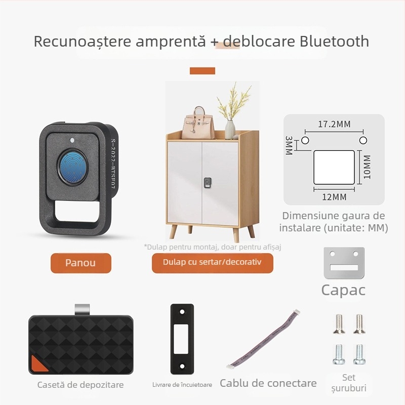Blocare inteligentă pentru sertare cu amprentă pentru dulapuri – fără găuri, blocare cu parolă, design modern și simplu WT aliaj 2022-07