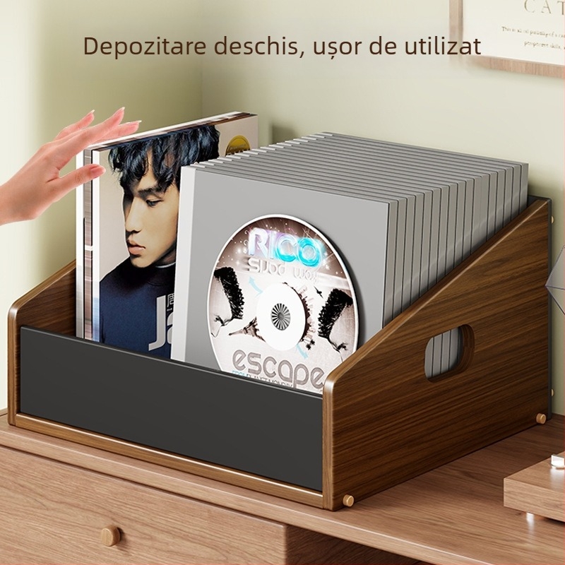 Raft de depozitare pentru viniluri din MDF și acrilic, design modern minimalist, model 2218083829504804096, multifuncțional