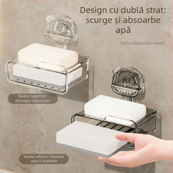 Casetă de săpun montată pe perete cu ventuze, fără găuri, set din două piese, din plastic, certificat CE, stil simplu și modern
