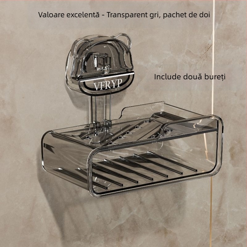 Casetă de săpun montată pe perete cu ventuze, fără găuri, set din două piese, din plastic, certificat CE, stil simplu și modern