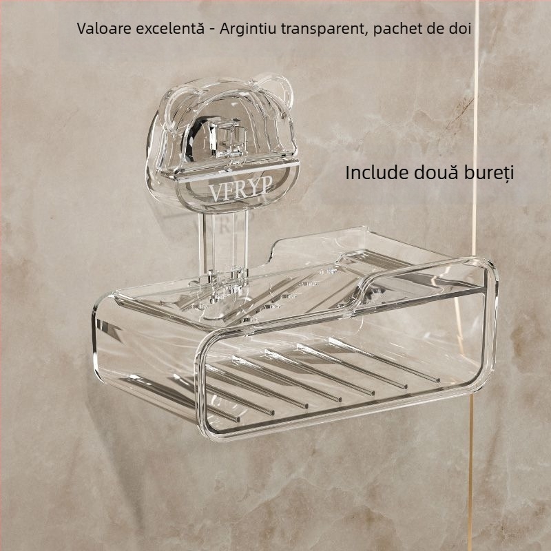 Casetă de săpun montată pe perete cu ventuze, fără găuri, set din două piese, din plastic, certificat CE, stil simplu și modern