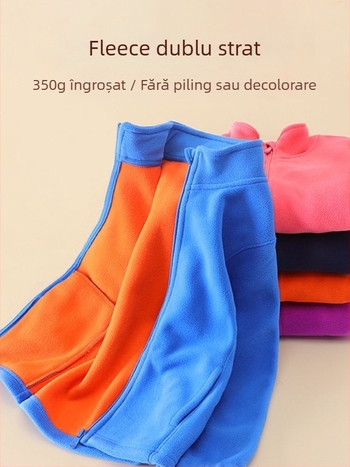 Jachetă pentru copii cu căptușeală fleece, guler înalt, închidere cu fermoar, mâneci lungi, pentru copii 3–8 ani