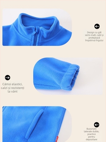 Jachetă pentru copii cu căptușeală fleece, guler înalt, închidere cu fermoar, mâneci lungi, pentru copii 3–8 ani