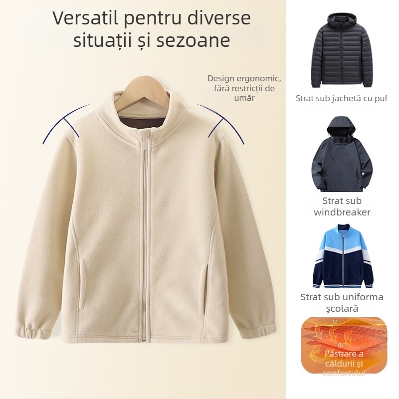 Jachetă pentru copii cu căptușeală fleece, guler înalt, închidere cu fermoar, mâneci lungi, pentru copii 3–8 ani