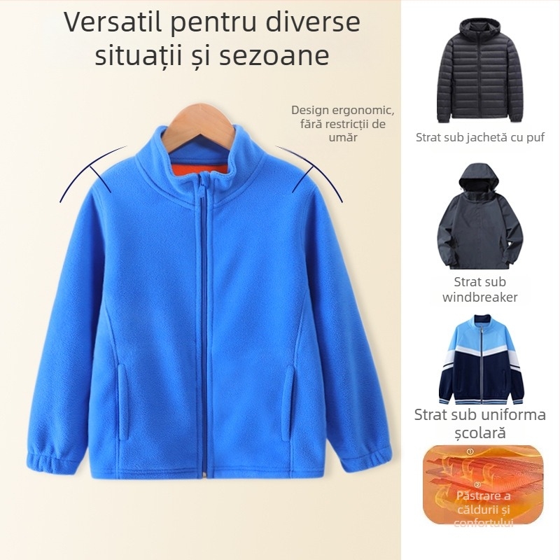 Jachetă pentru copii cu căptușeală fleece, guler înalt, închidere cu fermoar, mâneci lungi, pentru copii 3–8 ani