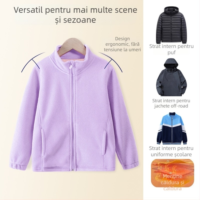 Jachetă pentru copii cu căptușeală fleece, guler înalt, închidere cu fermoar, mâneci lungi, pentru copii 3–8 ani