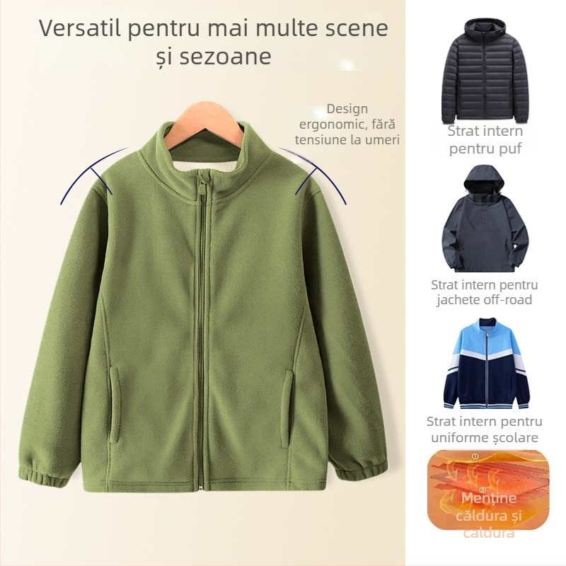 Jachetă pentru copii cu căptușeală fleece, guler înalt, închidere cu fermoar, mâneci lungi, pentru copii 3–8 ani
