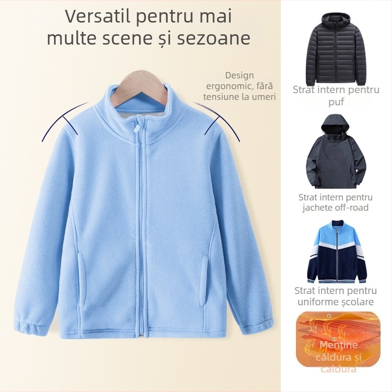 Jachetă pentru copii cu căptușeală fleece, guler înalt, închidere cu fermoar, mâneci lungi, pentru copii 3–8 ani