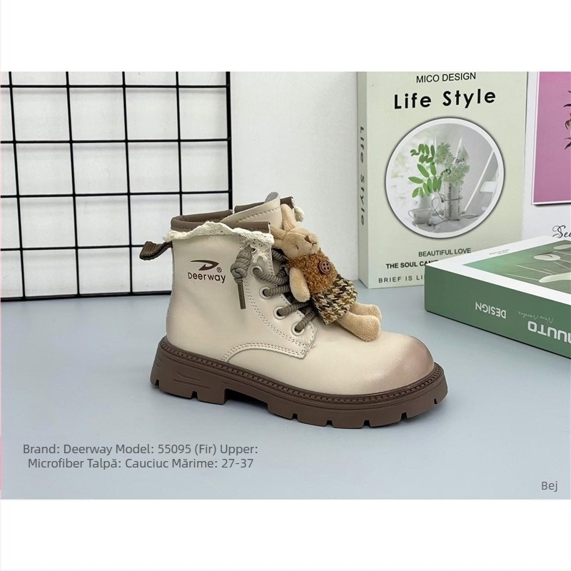 Ghete Martin pentru fete, iarnă, încălțăminte casual pentru copii în stil deșert, partea superioară din piele artificială, talpă din cauciuc, model monocrom, lansare toamnă 2025