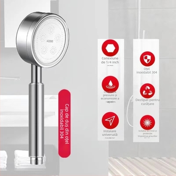 Set duș din oțel inoxidabil 304 | duș manual cu presiune și funcție ploaie | montaj manual | formă rotundă | Model: cap duș 304