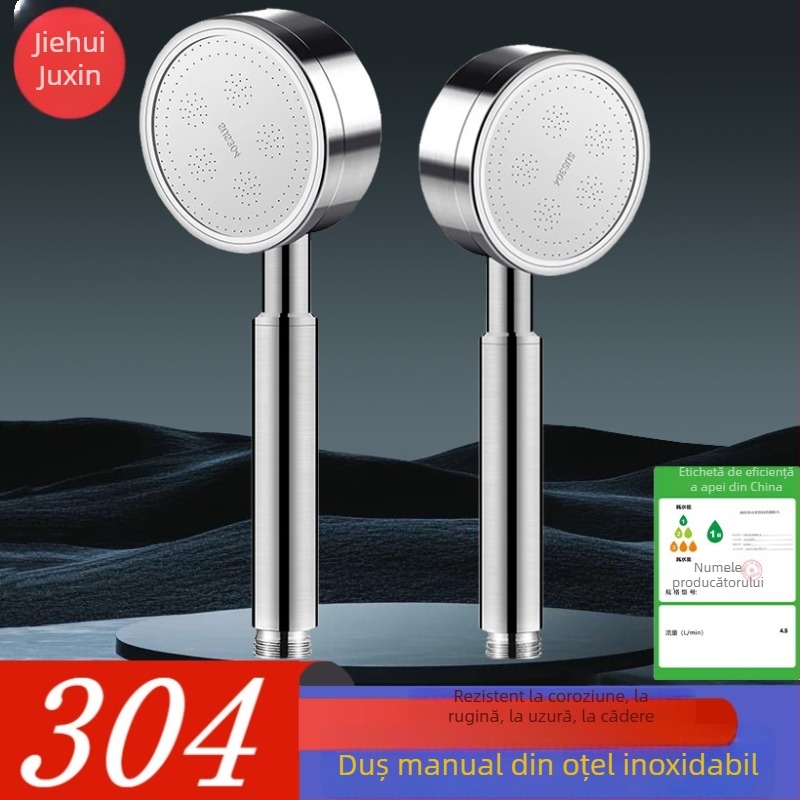 Set duș din oțel inoxidabil 304 | duș manual cu presiune și funcție ploaie | montaj manual | formă rotundă | Model: cap duș 304
