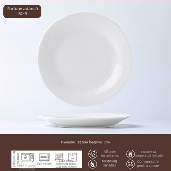 Farfurie plată din ceramică, rotundă, compatibilă cu cuptorul cu microunde, cu pigmenți sub glazură