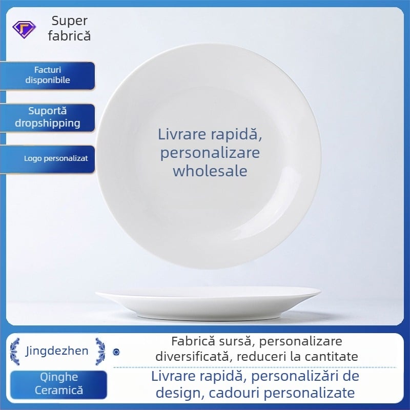 Farfurie plată din ceramică, rotundă, compatibilă cu cuptorul cu microunde, cu pigmenți sub glazură