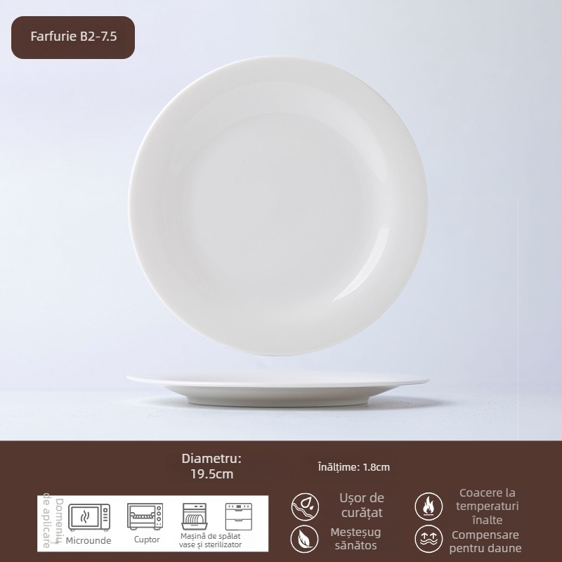 Farfurie plată din ceramică, rotundă, compatibilă cu cuptorul cu microunde, cu pigmenți sub glazură