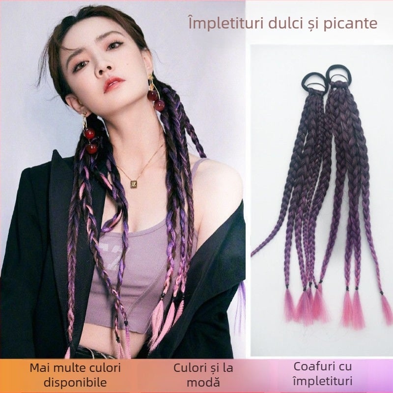Perucă cu coadă dublă împletită, din sârmă rezistentă la temperaturi înalte, tratament mecanic, nepotrivită pentru vopsire la temperaturi ridicate, potrivită pentru toate nuanțele pielii
