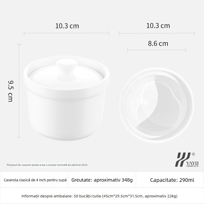 Cupa ceramică de hotel pentru supe – porțelan cu magneziu, finisaj sub glazură, personalizare disponibilă, logo imprimat