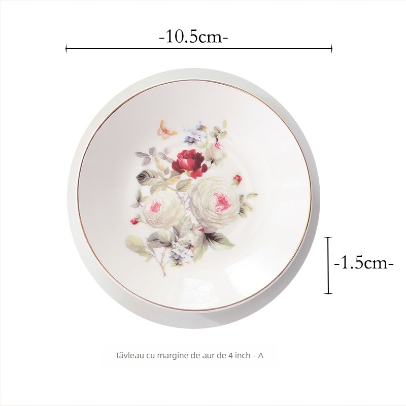 Farfurie ceramică rotundă – model floral, stil retro, rezistentă la microunde, platou multifuncțional pentru bijuterii și săpun