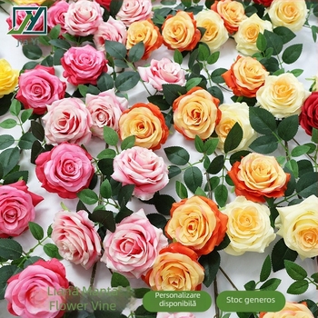 Liane decorative pentru perete cu flori din plastic, ratan artificial, seria Wedding Home, producție semi-artizanală și semi-mecanică