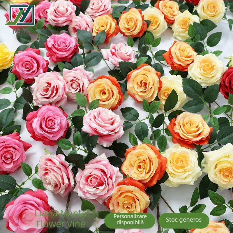 Liane decorative pentru perete cu flori din plastic, ratan artificial, seria Wedding Home, producție semi-artizanală și semi-mecanică