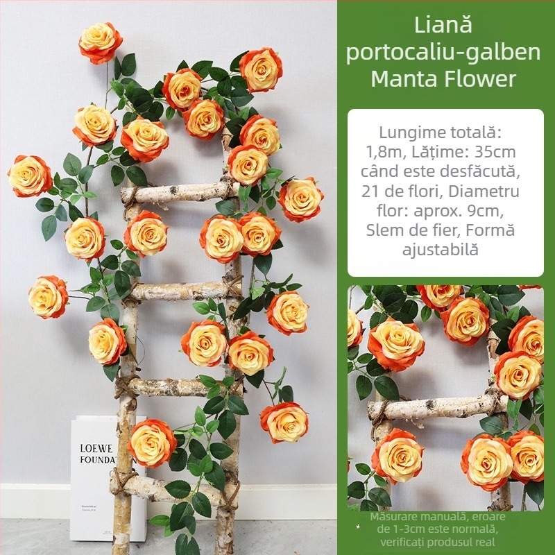 Liane decorative pentru perete cu flori din plastic, ratan artificial, seria Wedding Home, producție semi-artizanală și semi-mecanică