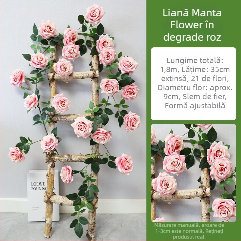 Liane decorative pentru perete cu flori din plastic, ratan artificial, seria Wedding Home, producție semi-artizanală și semi-mecanică