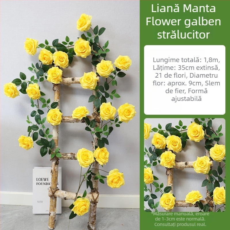 Liane decorative pentru perete cu flori din plastic, ratan artificial, seria Wedding Home, producție semi-artizanală și semi-mecanică