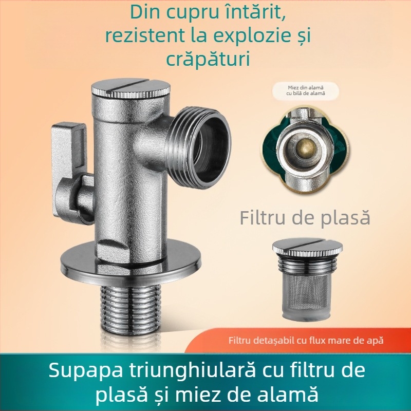 Ventil unghiular din alamă pentru WC cu filtru, montaj manual, presiune normală, pentru toaletă, 197 g