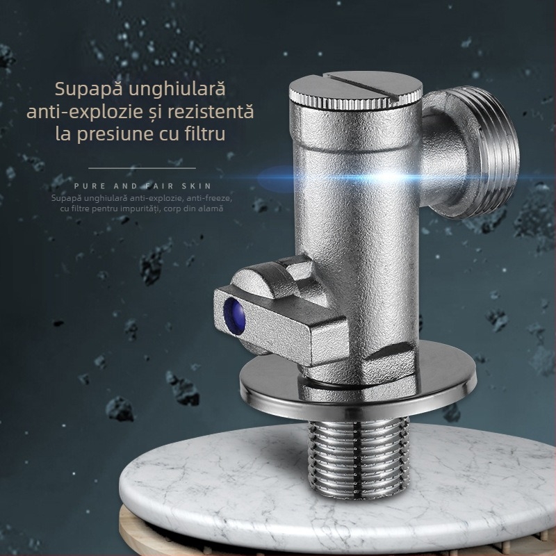 Ventil unghiular din alamă pentru WC cu filtru, montaj manual, presiune normală, pentru toaletă, 197 g