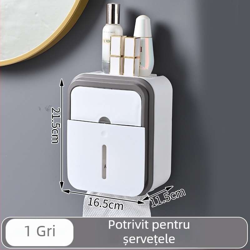 Cutie montată pe perete pentru hârtie igienică, din PP, impermeabilă, fără găuri, model 03, pentru baie.